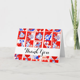 Valentine Retro Love Hugs Cute Pattern Thank You Card