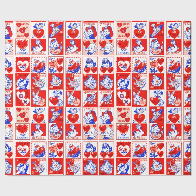Valentine Retro Love Hugs Cute Pattern Wrapping Paper (Seam)