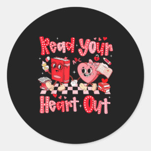 Valentine Retro Read Your Heart Out Teacher Girl W Classic Round Sticker