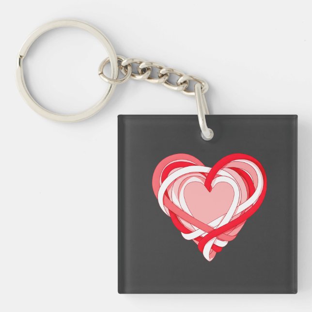 valentine ribbon heart t shirt design  key ring (Front)