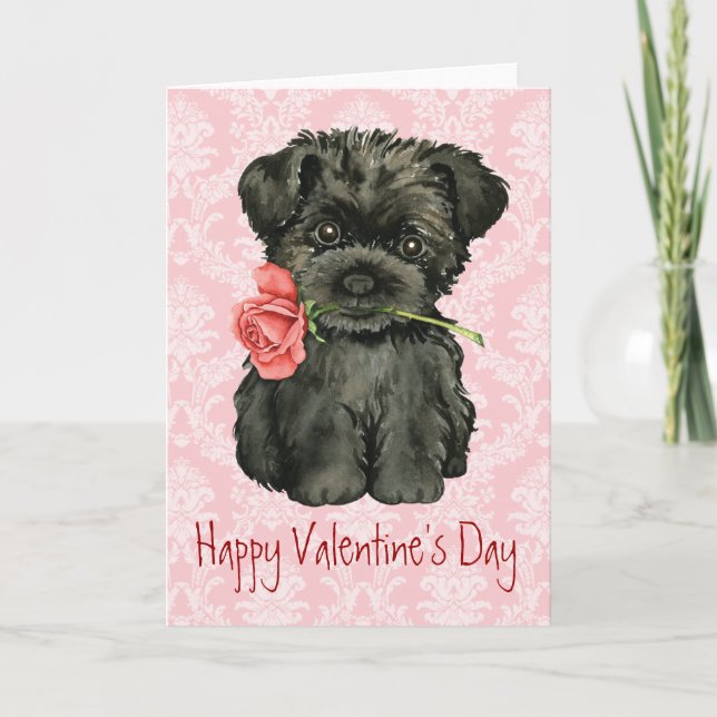 Valentine Rose Affenpinscher Holiday Card (Front)