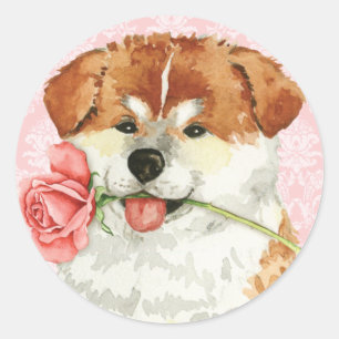 Valentine Rose Akita Classic Round Sticker