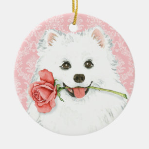 Valentine Rose American Eskimo Dog Ceramic Tree Decoration