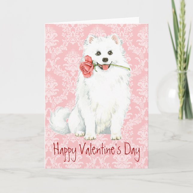 Valentine Rose American Eskimo Dog Holiday Card (Front)