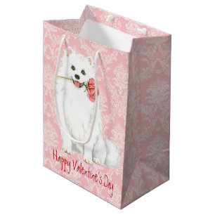 Valentine Rose American Eskimo Dog Medium Gift Bag