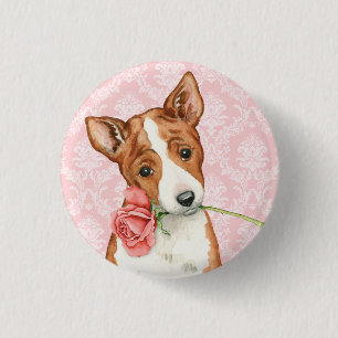 Valentine Rose Basenji 3 Cm Round Badge