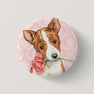 Valentine Rose Basenji 3 Cm Round Badge