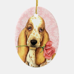 Valentine Rose Basset Ceramic Tree Decoration