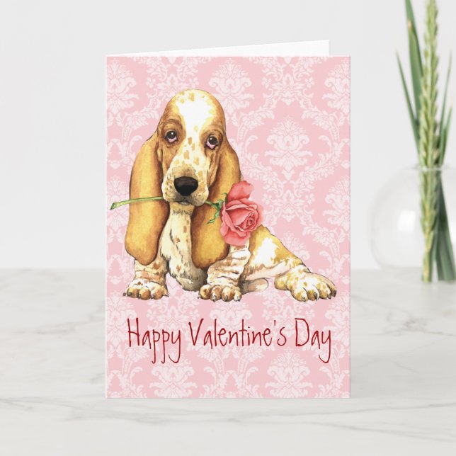 Valentine Rose Basset Holiday Card (Front)
