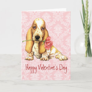 Valentine Rose Basset Holiday Card
