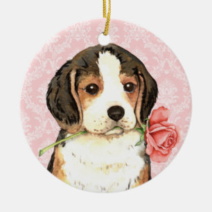 Valentine Rose Beagle Ceramic Tree Decoration