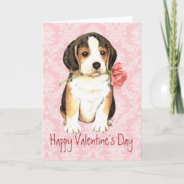 Valentine Rose Beagle Holiday Card (Front)