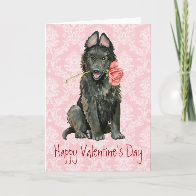 Valentine Rose Belgian Sheepdog Holiday Card (Front)