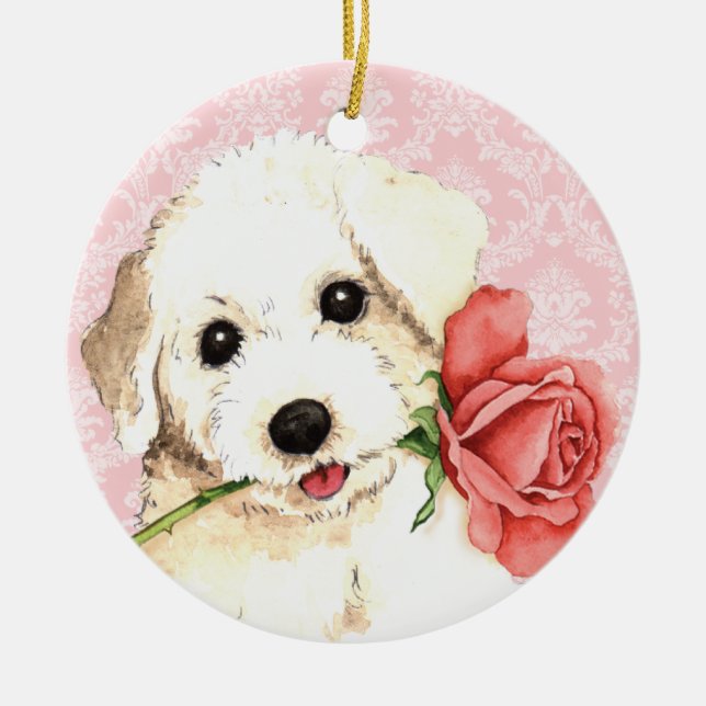 Valentine Rose Bichon Ceramic Tree Decoration (Front)