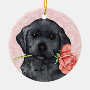 Valentine Rose Black Lab Ceramic Tree Decoration