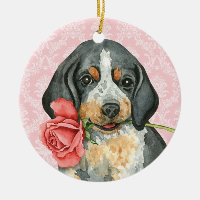 Valentine Rose Bluetick Ceramic Tree Decoration (Front)