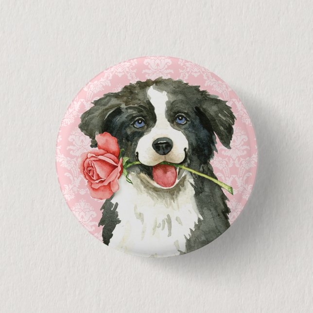 Valentine Rose Border Collie 3 Cm Round Badge (Front)