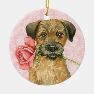 Valentine Rose Border Terrier Ceramic Tree Decoration