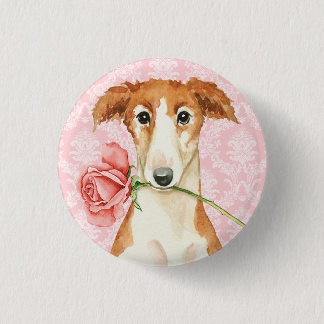 Valentine Rose Borzoi 3 Cm Round Badge (Front)