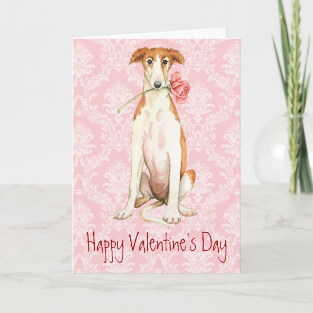 Valentine Rose Borzoi Holiday Card (Front)