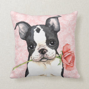 Valentine Rose Boston Terrier Cushion