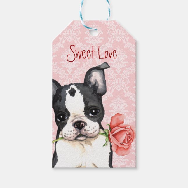 Valentine Rose Boston Terrier Gift Tags (Front)