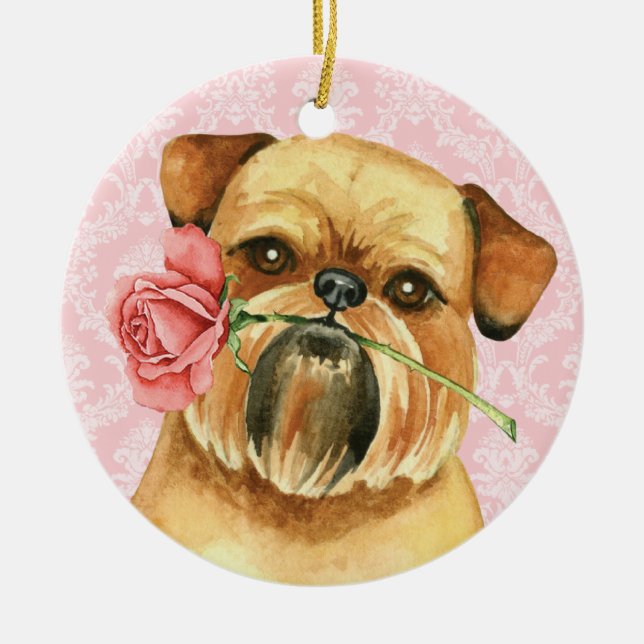 Valentine Rose Brussels Griffon Ceramic Tree Decoration (Front)