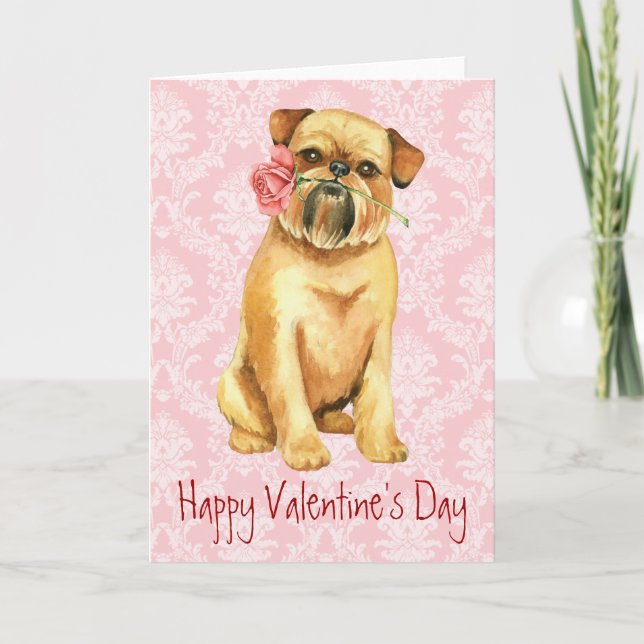 Valentine Rose Brussels Griffon Holiday Card (Front)