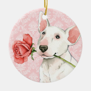 Valentine Rose Bull Terrier Ceramic Tree Decoration