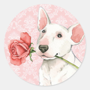Valentine Rose Bull Terrier Classic Round Sticker