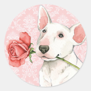 Valentine Rose Bull Terrier Classic Round Sticker