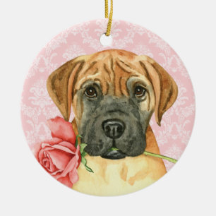 Valentine Rose Bullmastiff Ceramic Ornament