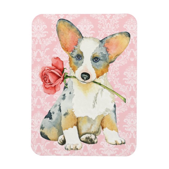 Valentine Rose Cardigan Welsh Corgi Magnet (Vertical)