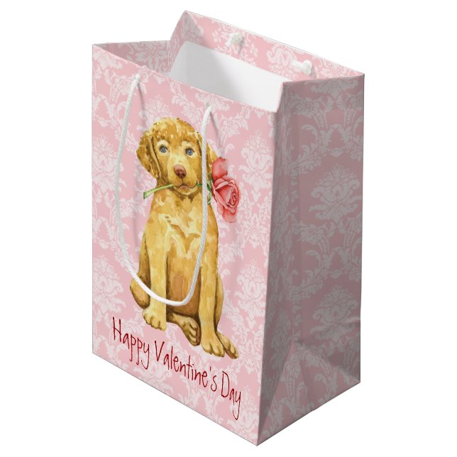 Valentine Rose Chesapeake Bay Retriever Medium Gift Bag (Front Angled)