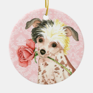 Valentine Rose Chinese Crested Ceramic Tree Decoration