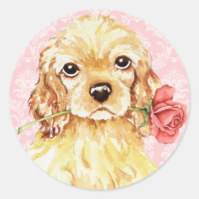 Valentine Rose Cocker Classic Round Sticker (Front)