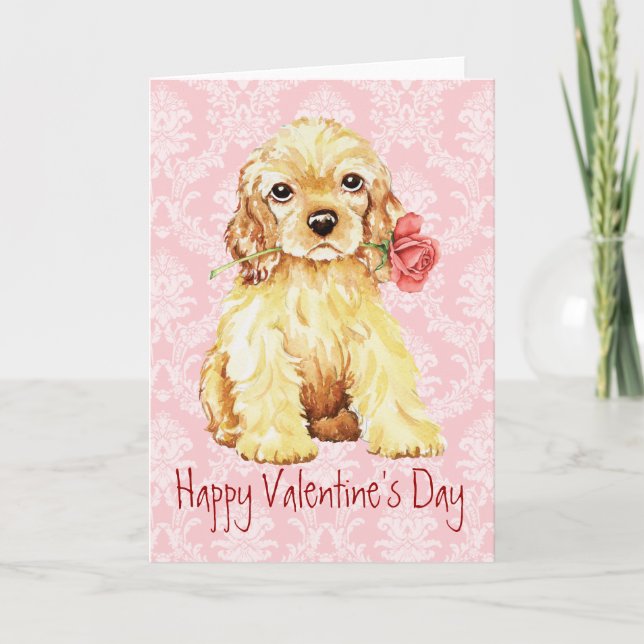 Valentine Rose Cocker Holiday Card (Front)