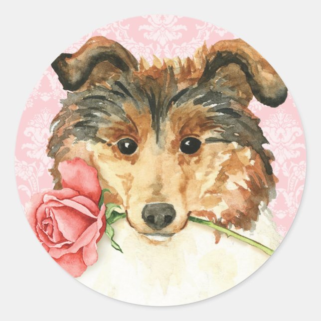 Valentine Rose Collie Classic Round Sticker (Front)