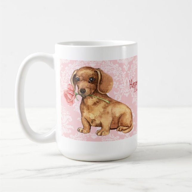 Valentine Rose Dachshund Coffee Mug (Left)