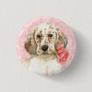 Valentine Rose English Setter 3 Cm Round Badge