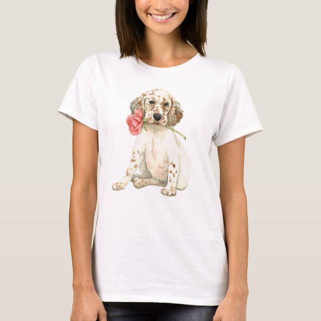 Valentine Rose English Setter T-Shirt (Front)