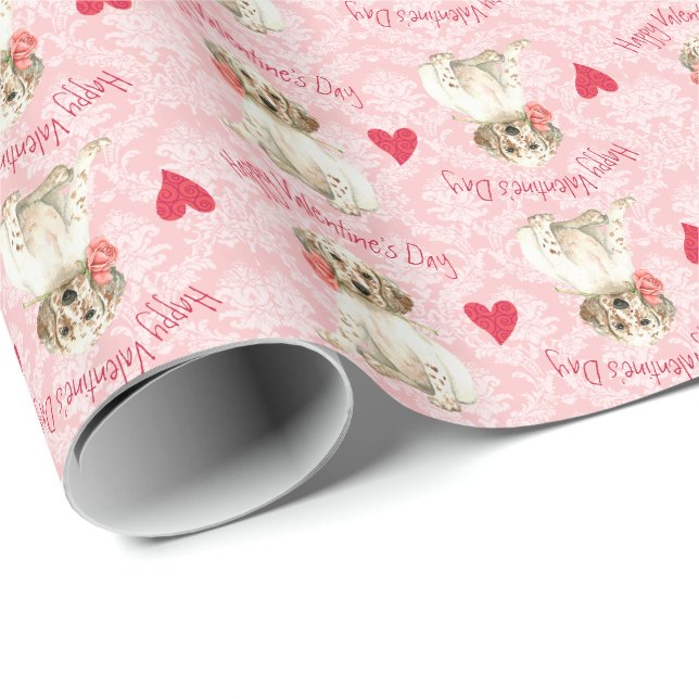 Valentine Rose English Setter Wrapping Paper (Roll Corner)