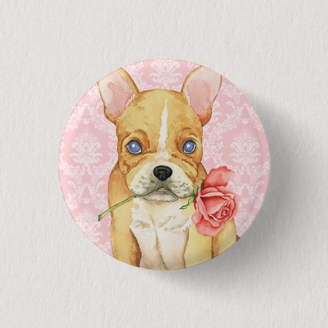 Valentine Rose Frenchie 3 Cm Round Badge (Front)