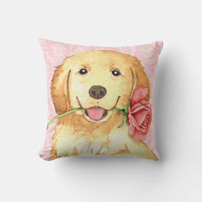 Valentine Rose Golden Retriever Cushion (Front)
