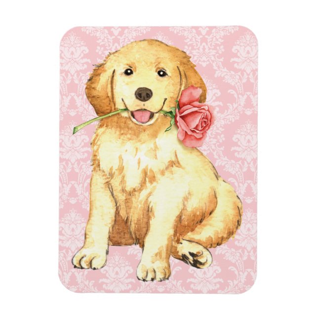 Valentine Rose Golden Retriever Magnet (Vertical)