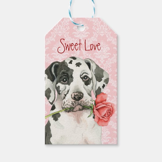 Valentine Rose Great Dane Gift Tags (Front)