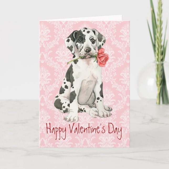 Valentine Rose Great Dane Holiday Card (Front)