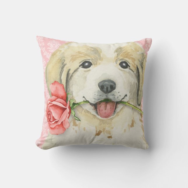 Valentine Rose Great Pyrenees Cushion (Front)
