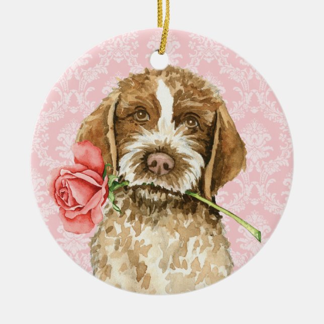 Valentine Rose Griffon Ceramic Tree Decoration (Front)