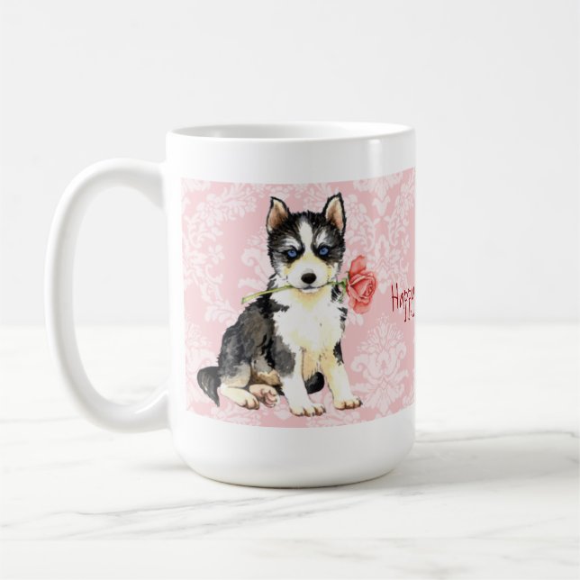 Valentine Rose Husky Coffee Mug (Left)